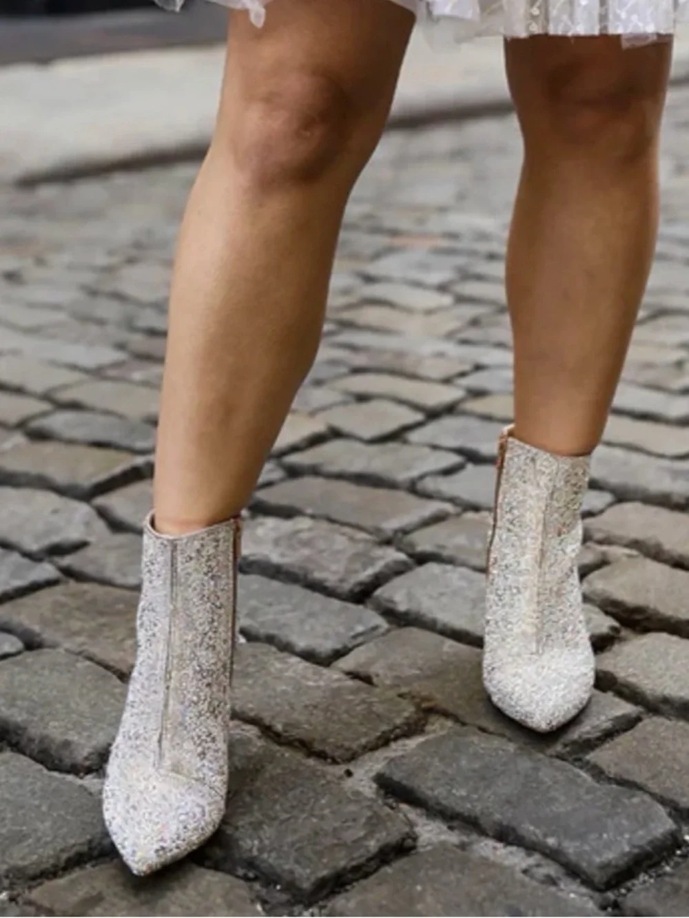 Betsey Johnson Cady Crystal Embellished Silver Ankle Boots for Women